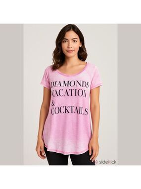 Chaser Distressed pink white ombre short sleeve t-shirt top black glitter Sz M